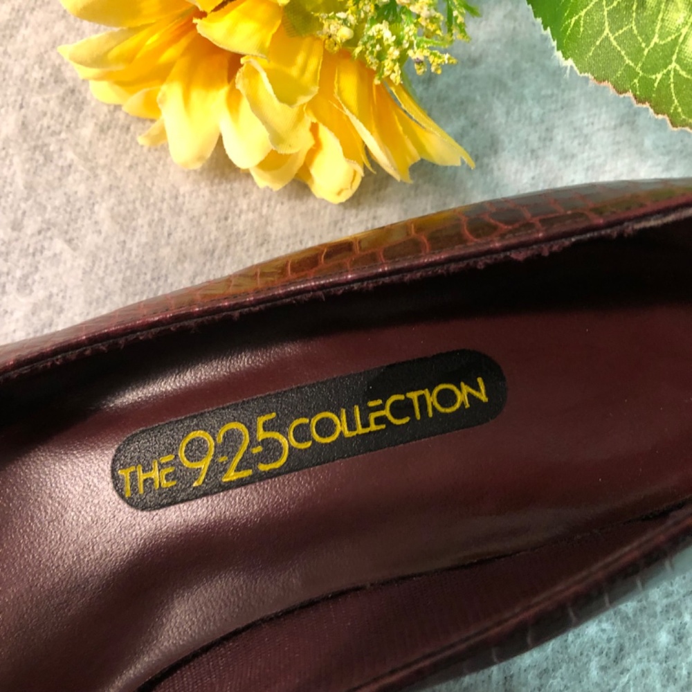 Burgundy ‘Crocodile’ Low-Heel Pumps - Picture 8 of 16